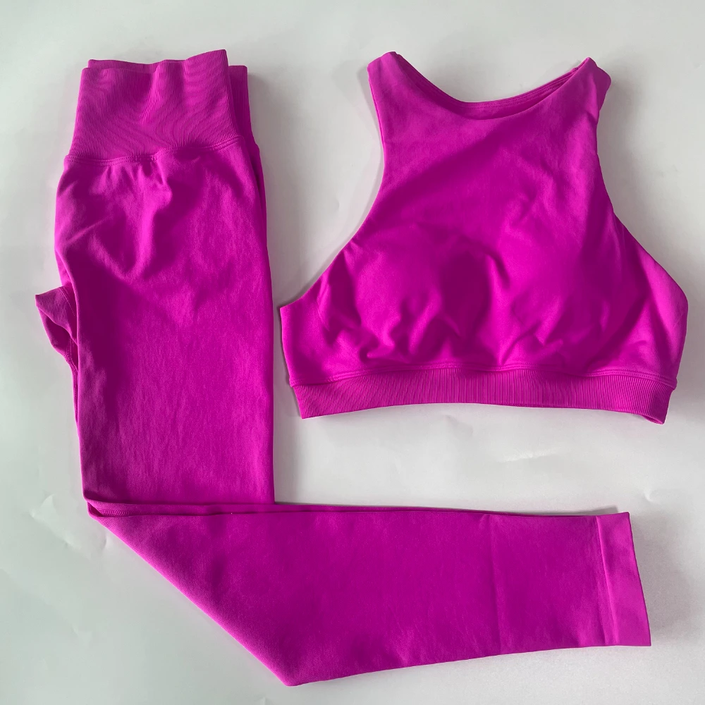 Pericic 2-teiliges Set Damen Racer Sport-BH High Waist Scrunch Bum Seam Yoga Leggings Sportanzug Fitnesskleidung Outfit Yoga-Set – Detail 11