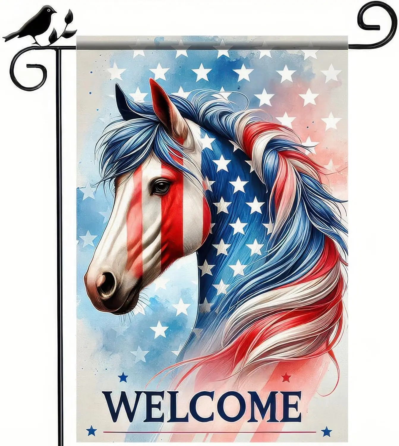 Bandeira Patriótica Americana de Cavalo para Jardim 12"X18" Dupla Face Decoração Externa para Casa Dia da Memória Independência TTW LLG GGO