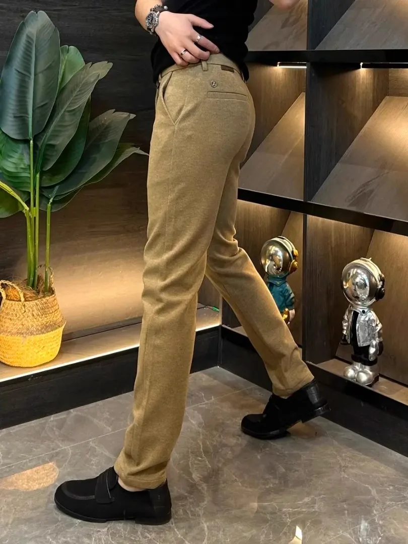 

Мужские повседневные брюки из шерсти для осени и зимы, прямого кроя, зауженные, модные, городские, со средней посадкой, не требуют глажки