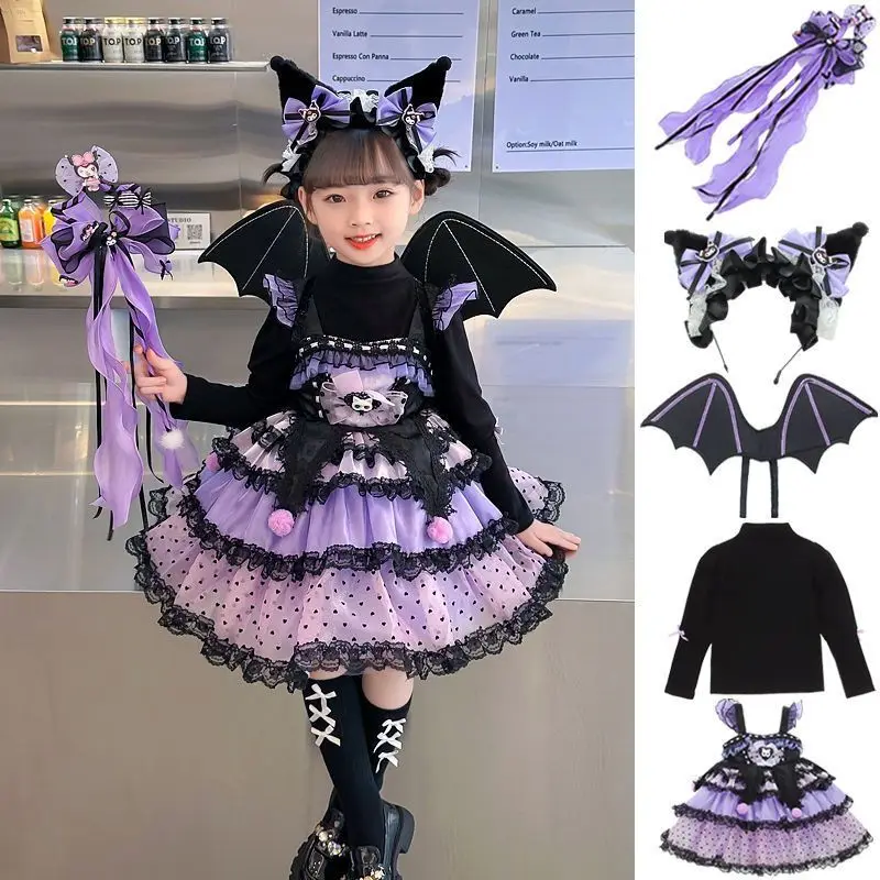 

Anime Sanrios Cosplay Kuromi Princess Dress Lolita Puffy Dress Tutu Dress Children Sweet Fashion Girls Birthday Halloween Gifts