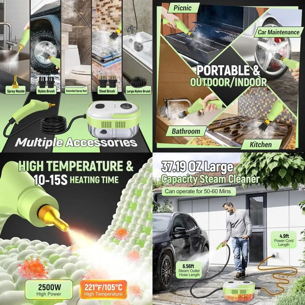 

Portable 2500W Steam Cleaner with 9 Accessories for Quick Heating and Multi-Purpose Use in Home, Car, and More