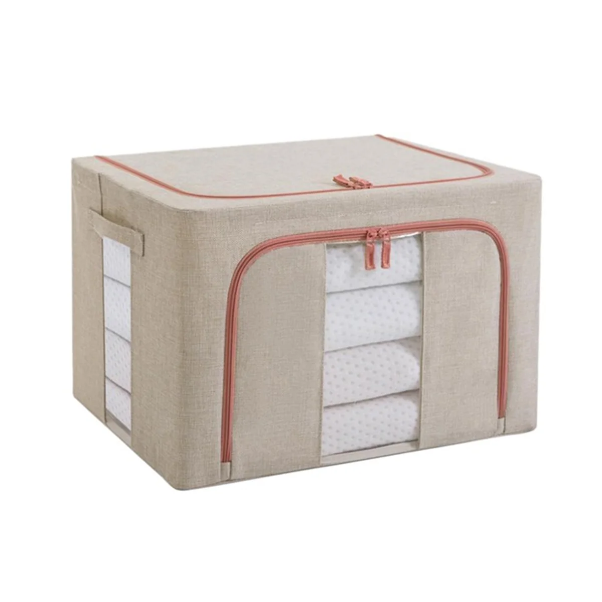 Washable Cotton Linen Storage Box with Lid Beige