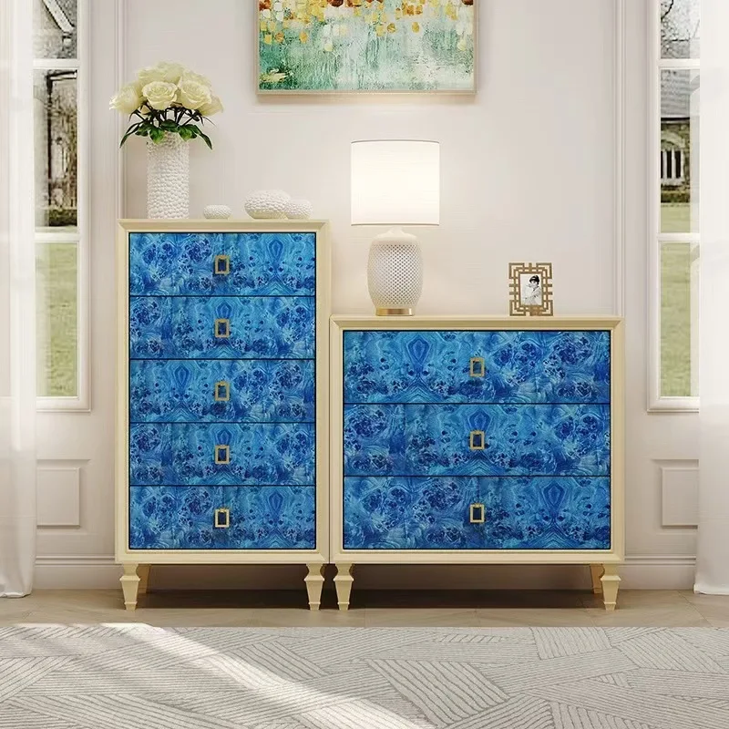 

Modern simple wind chest cabinet blue design tree tumor veneer decorative cabinet new solid wood storage side cabinet drawer