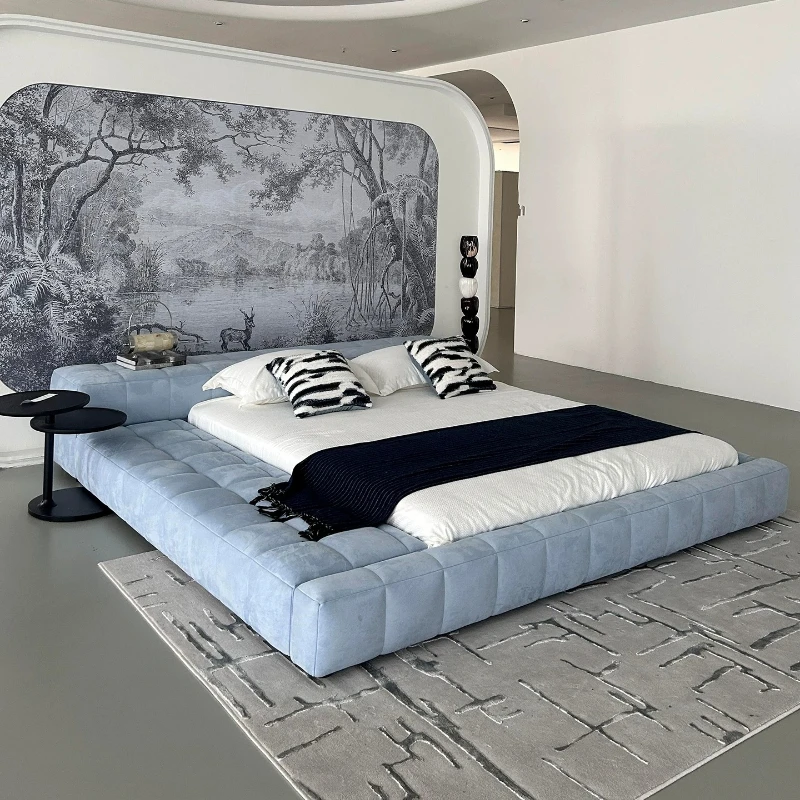 180x200cm Italian Minimalist Squaring Bed Designer Premium Tufted Fabric Double Bed for Master Bedroom & Tatami Home Furniture