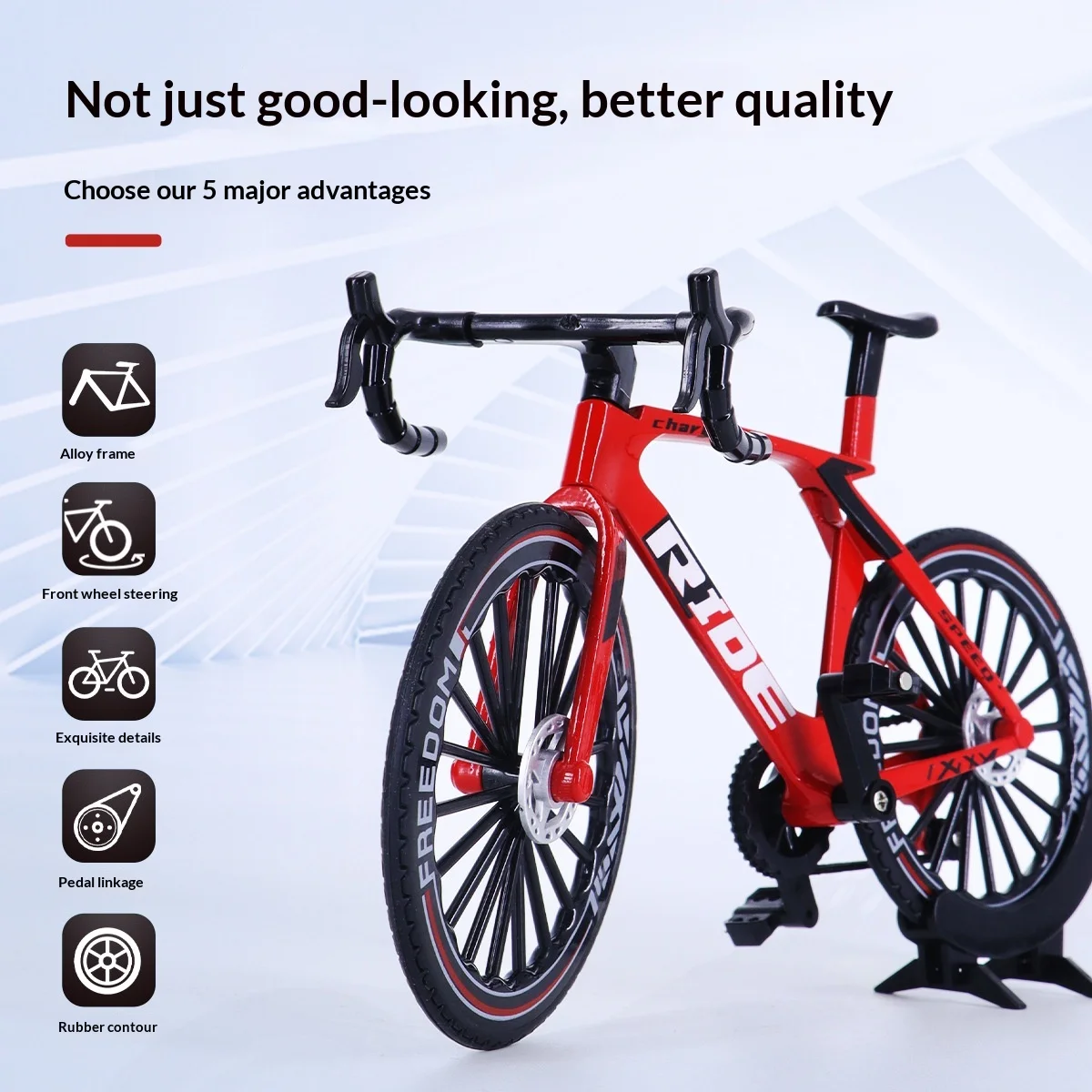

1:8 Diecast Alloy Road Bike Model DIY Assembly Simulation Mountain Bike Mini Bicycle Toy Ornament Rubber Tire