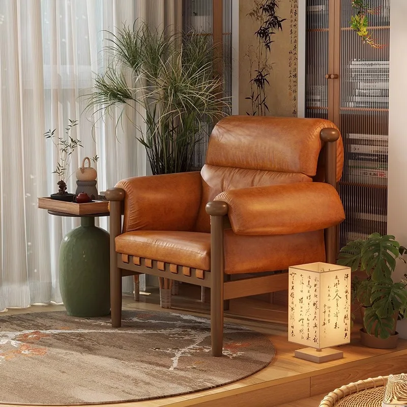 

Living room casual retro chair antique oil wax leather sofa