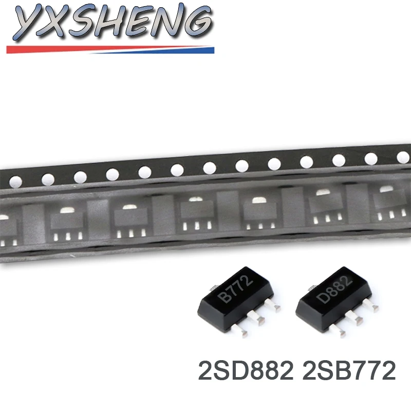 50PCS 2SB772 B772 SOT-89 D882 2SD882 SMD PNP Medium Power Transistor