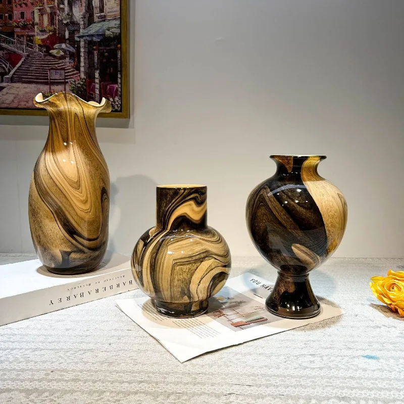 Ink Colored Glass Vases, Irregular Patterned Vases, Vintage Flower Pots, Flower Arrangement Accessories, Terrace Home Decor