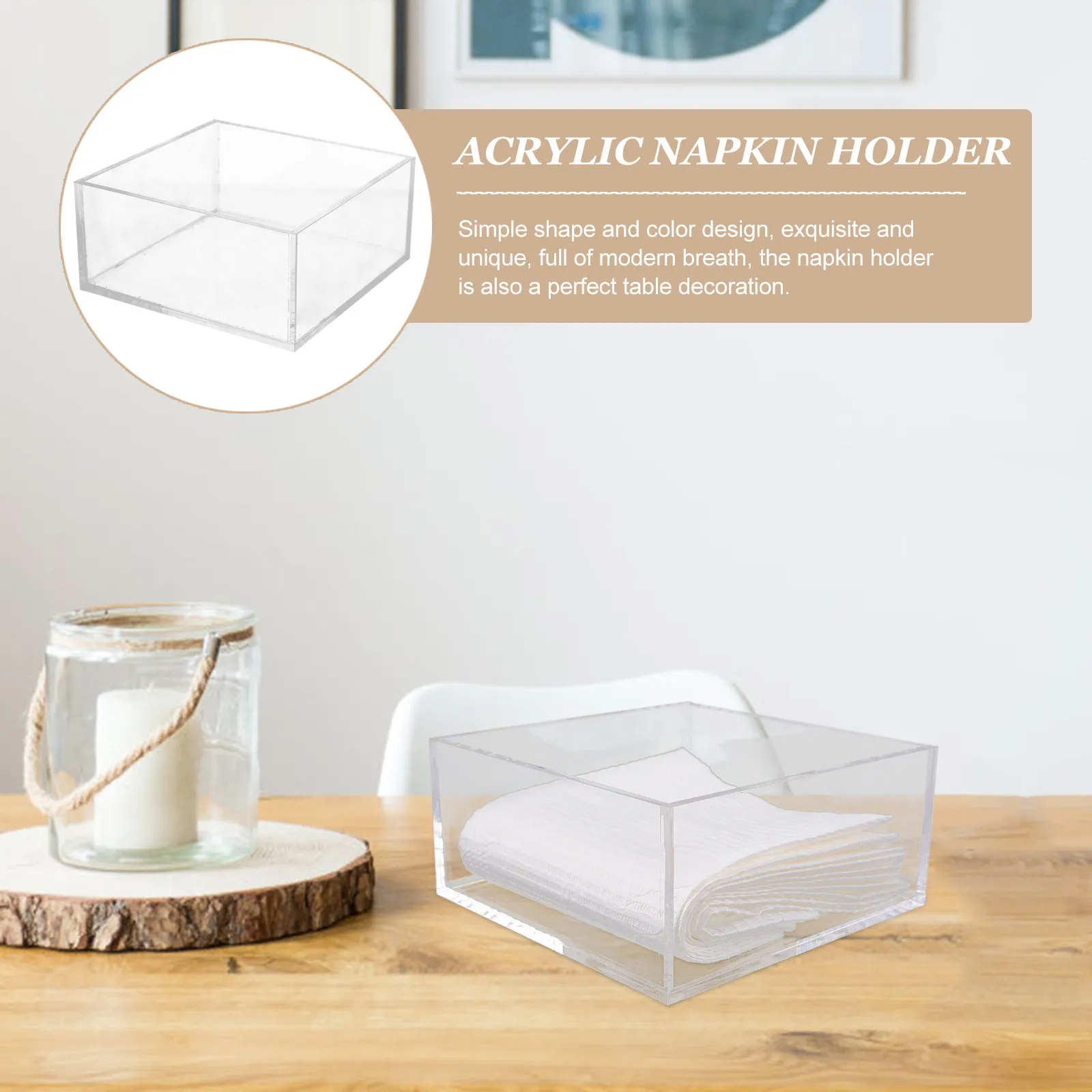 

Acrylic Napkin Holder Square Clear Minimalist Table Napkin Organizer for Paper Cloth Napkins Living Room Dining Table Hotel