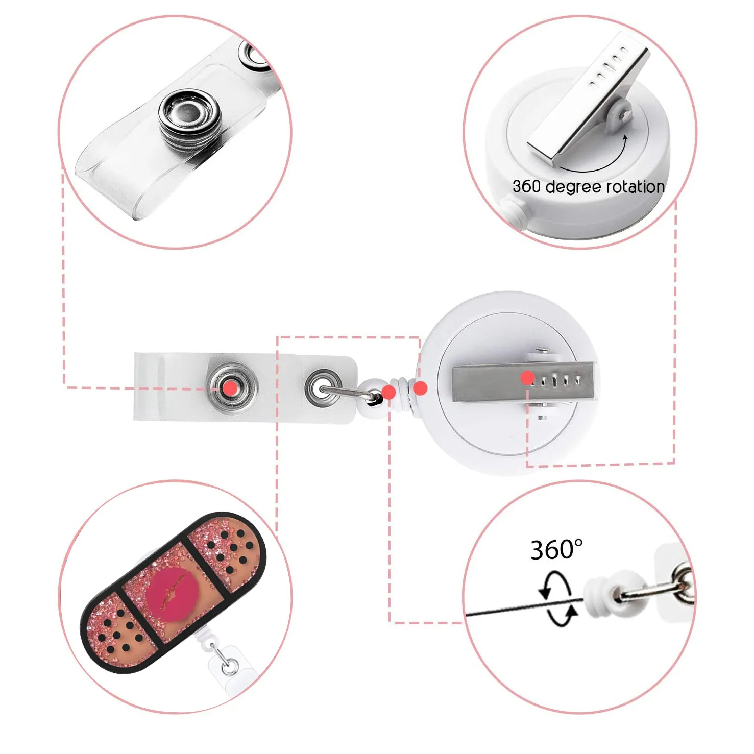 New Arrival 1 Piece Glitter Retractable Nurse Badge Reel Fashion Lip Love Heart Bottle Needle Tubing Doctor ID Card Clip Lanyard