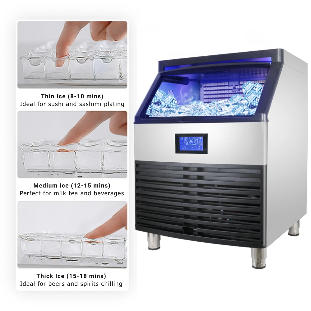 Máquina de Cubitos de Hielo Comercial Refrigerada por Aire, Capacidad de 100 kg/130 kg, Fabricante de Bloques de Hielo Cuadrados para Negocios, 110v/220v