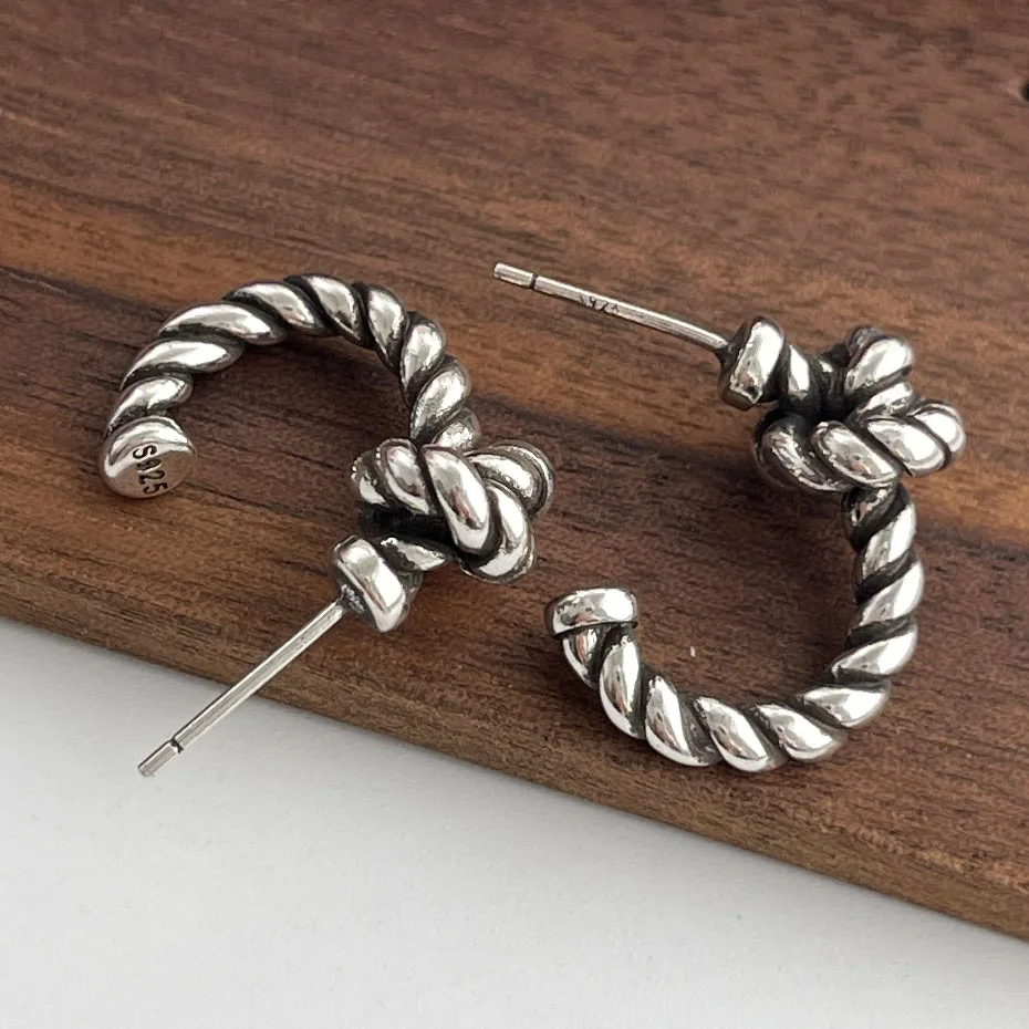 925 Sterling Silver Vintage Earrings For Women Trendy Simple Retro Strip Earring Jewelry Prevent Allergy Party Accessories