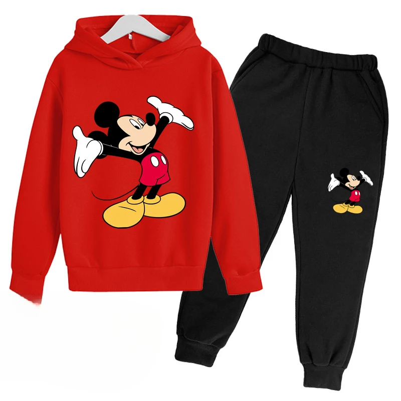 Mickey Anime Cartoon Printing Long Sleeve Pullovers Hoodie Pants Set Children Sportswear Boys And Girls Autumn Spring Streetwear