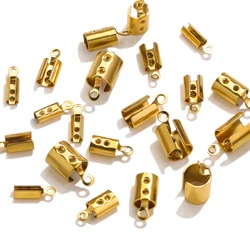 50pcs Stainless Steel pvd plated 18k gold Crimp End Beads Caps Leather Cord Clip Tip Fold Crimp Bead Bracelet DIY Connectors