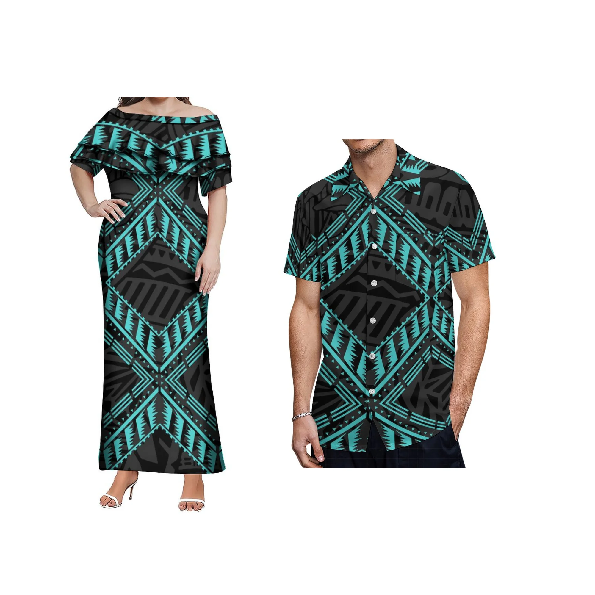 

Summer Women's Casual Wear One-Shoulder Temperament Dress Tailored With Vintage Polynesian Art Patterns