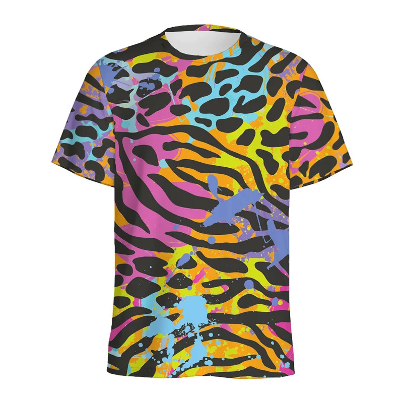 Multi Color 3D Printing Zebra Leopard T Shirt For Men Summer Round Neck Short Sleeves Tees Women Casual Street Loose T-shirt