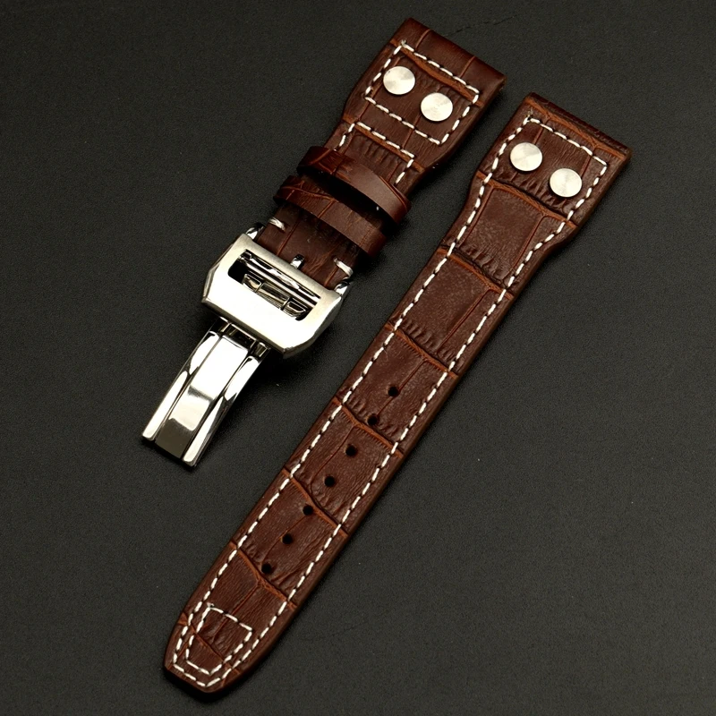 High Quality Genuine Leather Rivets Watchband For IWC Big Pilot Spitfire 22mm TOP GUN Brown Black Cowhide Watch Strap