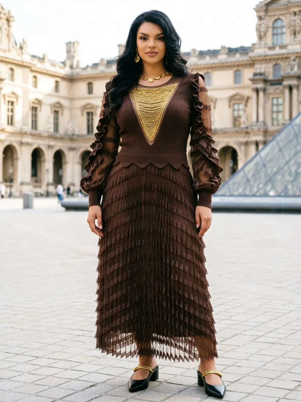 

2026 New Miyake Crumpled Loose Dress Fashion Sequins Temperament Elegant Long Dress Women's Clothing