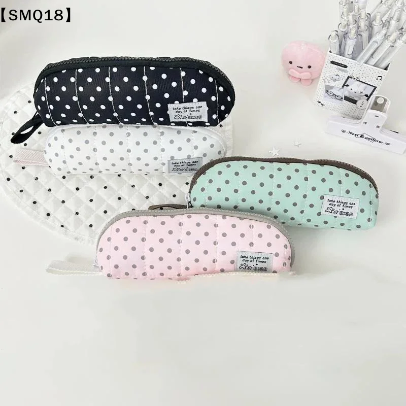 Aesthetic Dot Pencil Case Portable Korean Style Pencil Pouch Handheld Large Capacity Stationery Organizer Students【SMQ】