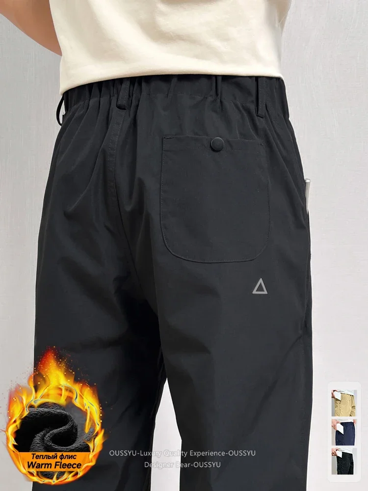 High Quality Winter Fleece Warm Cargo Pants Men Zipper Pockets Quick Dry Pants for Outdoor Work Elastic Waist Casual Trouser Man