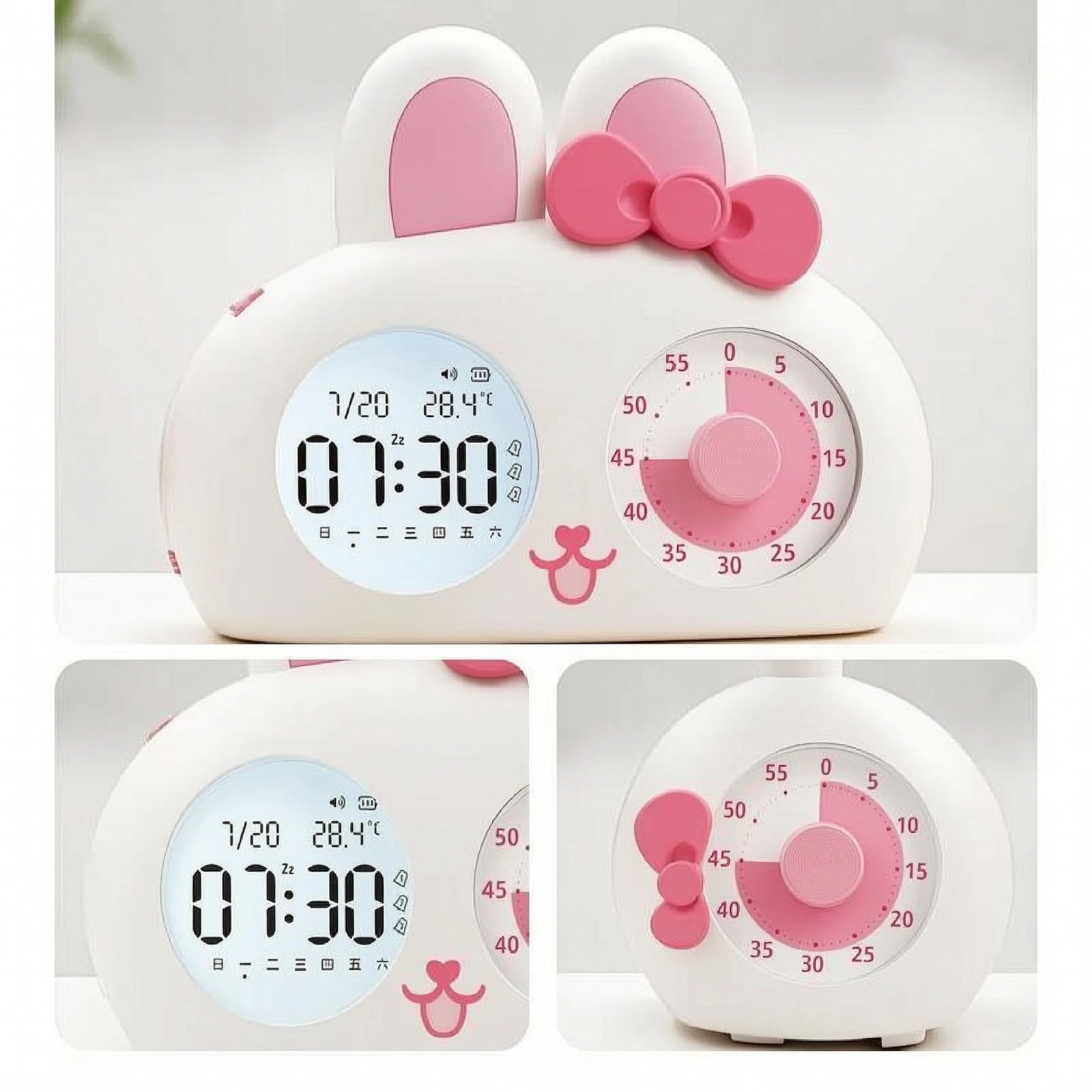 Children's Clock with Countdown Timer Child-Friendly Bunny Alarm Clock Cute Multifunctional for Children, Nightstand, Bedroom