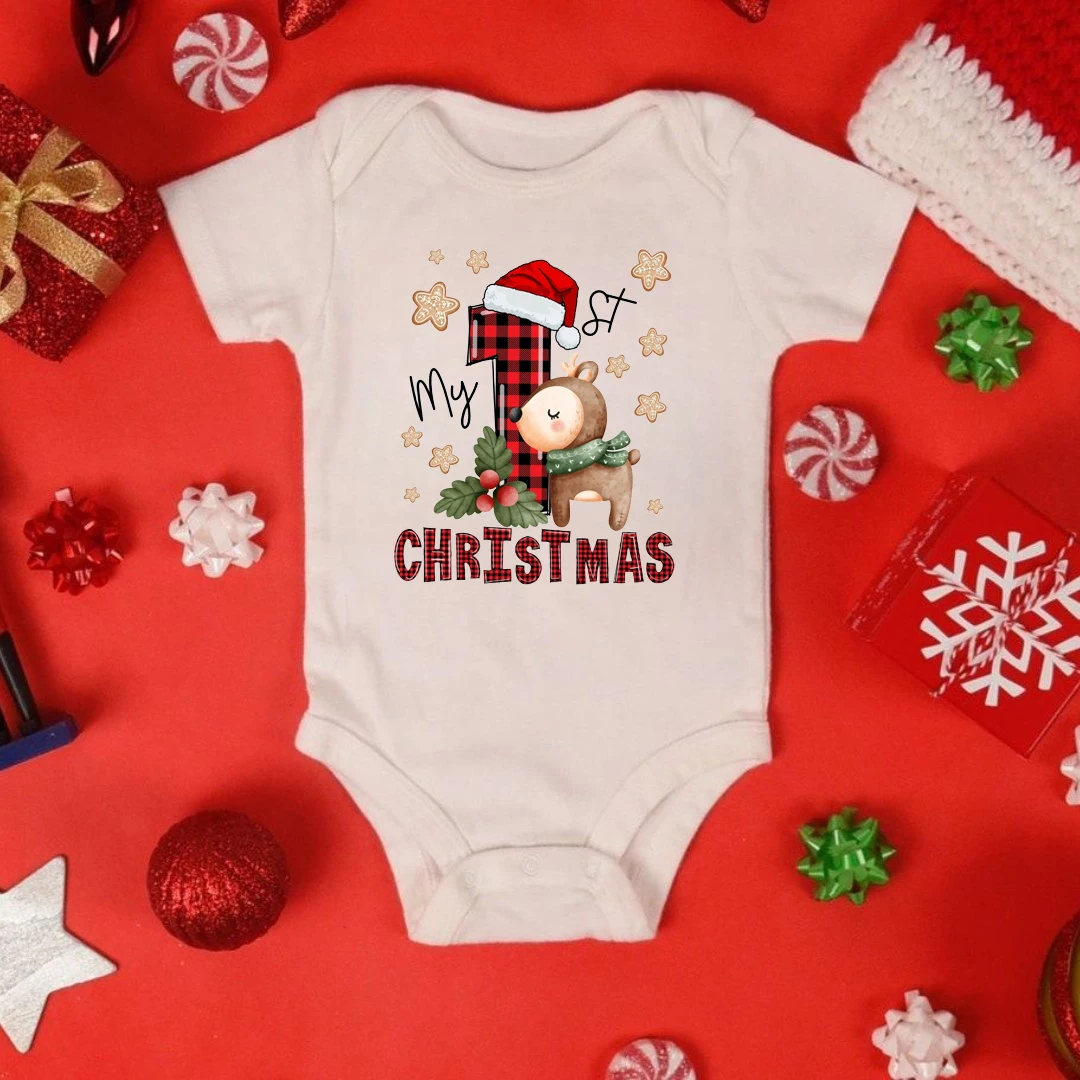 

My First Christmas Newborn Bodysuit Baby Short Sleeve Romper Jumpsuit Infant Girls Boys Unisex Outfit Xmas Party Clothes