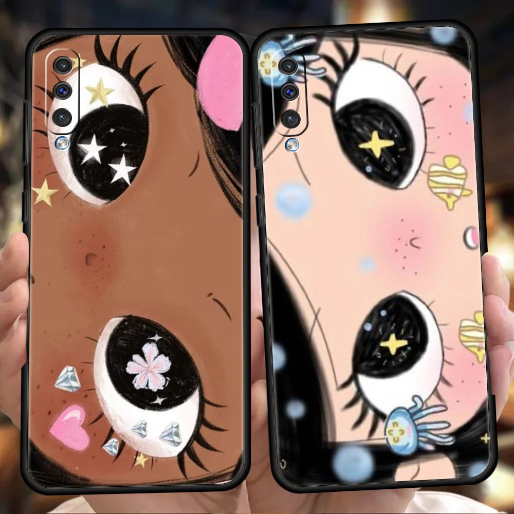 Phone Case Cover for Samsung Galaxy A57 A56 A54 A40 A37 A36 A34 A40 A30 A24 A16 A14 A12 5G Soft TPU Shell Cute Black Big Eyes