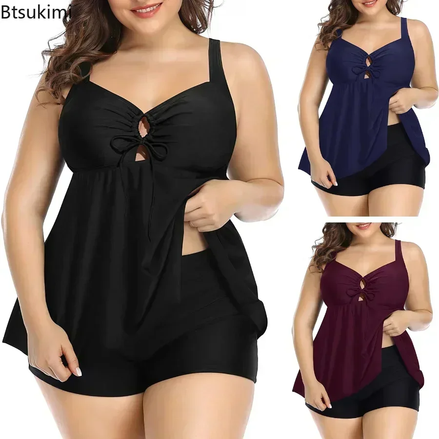 2025 Bikini de verano Tankini, trajes de baño para mujer, traje de baño de una pieza de talla grande, falda Sexy con cuello Halter, pantalones