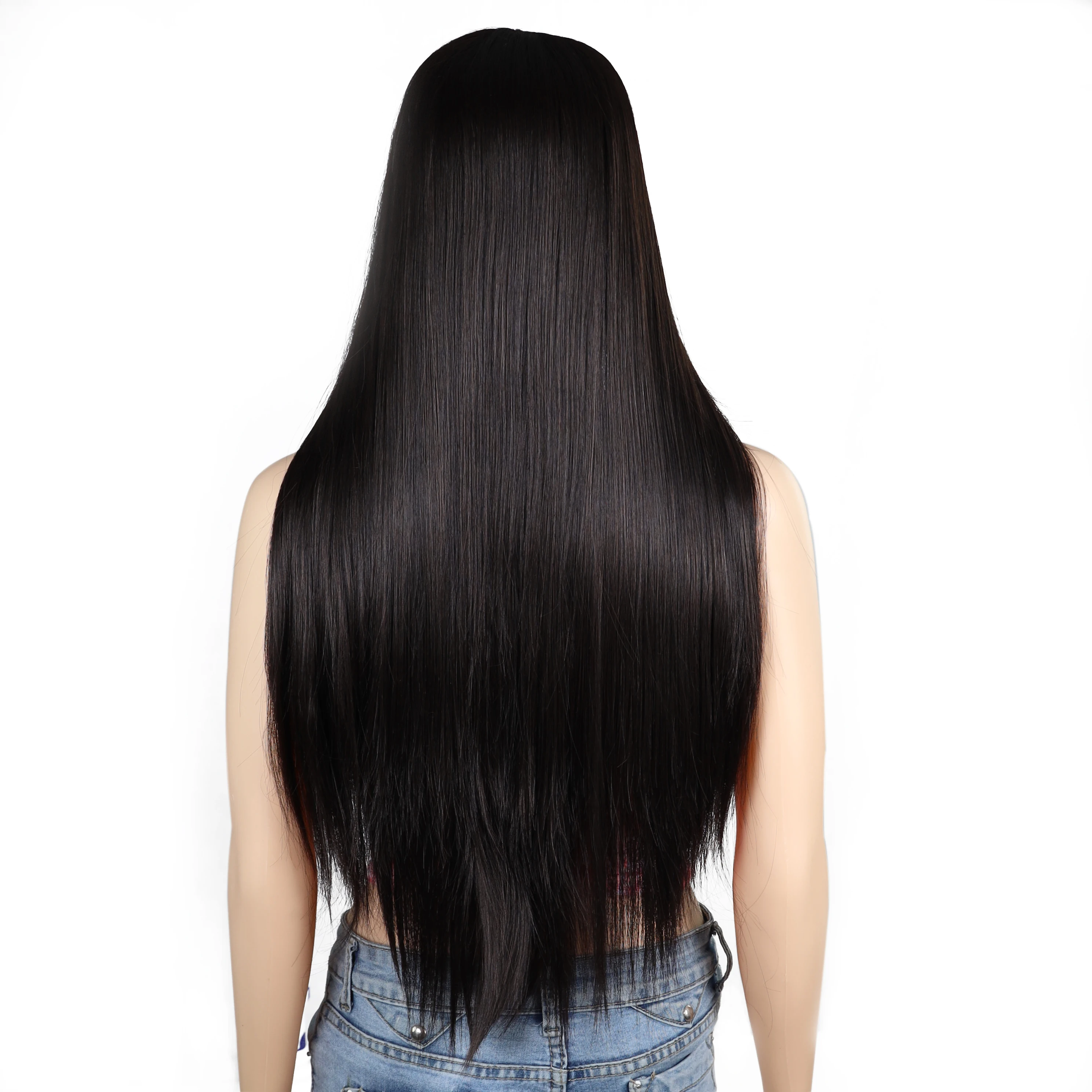 Synthetic Wig Lace Front Long Straight Hair Heat Resistant Quality Middle T Part Lace For Black Natural Women Silky Smooth