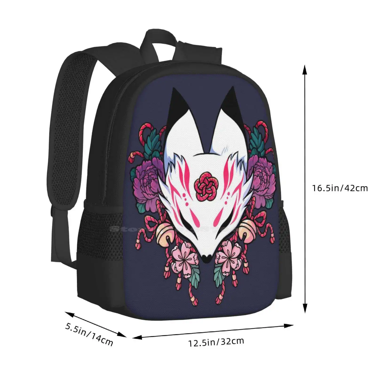 Fox Spirit Pattern Design Laptop Travel School Bags Fox Ghost Yurei Japanese Asian Kabuki Traditionally