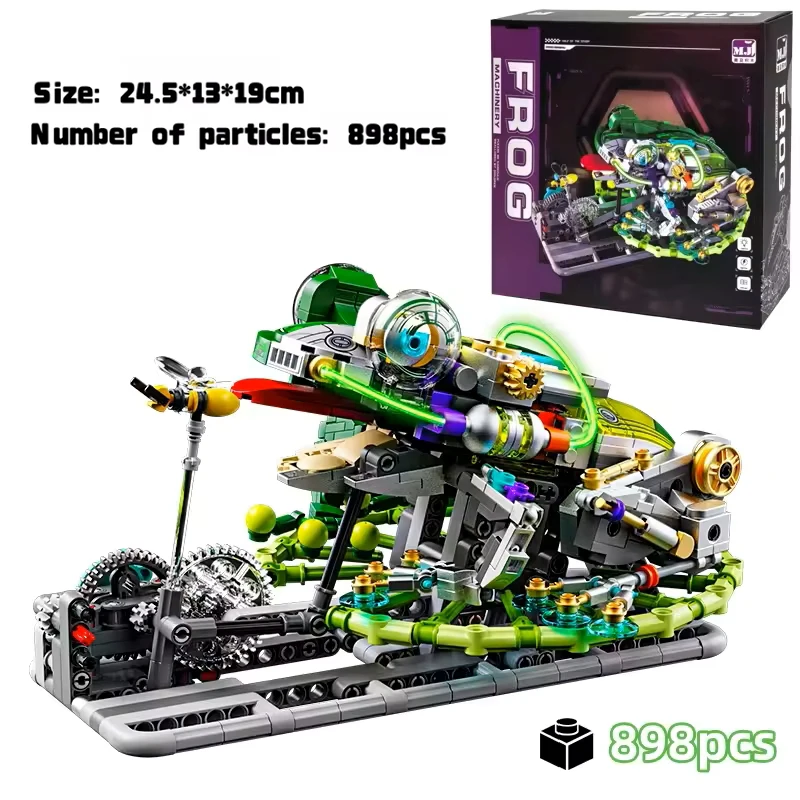 898PCS New Mechanical Frog Building Blocks With Lights Movable Gears Simulated Creative Toy Ornament Exquisite Christmas Gifts