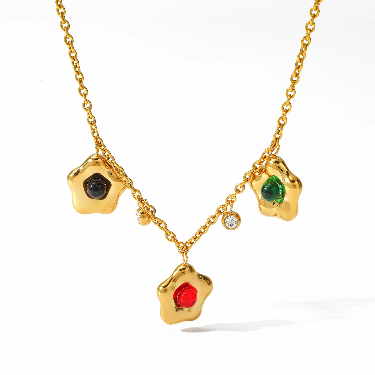 

Sweet Women's Gold Plated Flower Pendant Necklace Fashion Elegant 304 Stainless Steel Rhinestone Jewelry Accessories for Parties