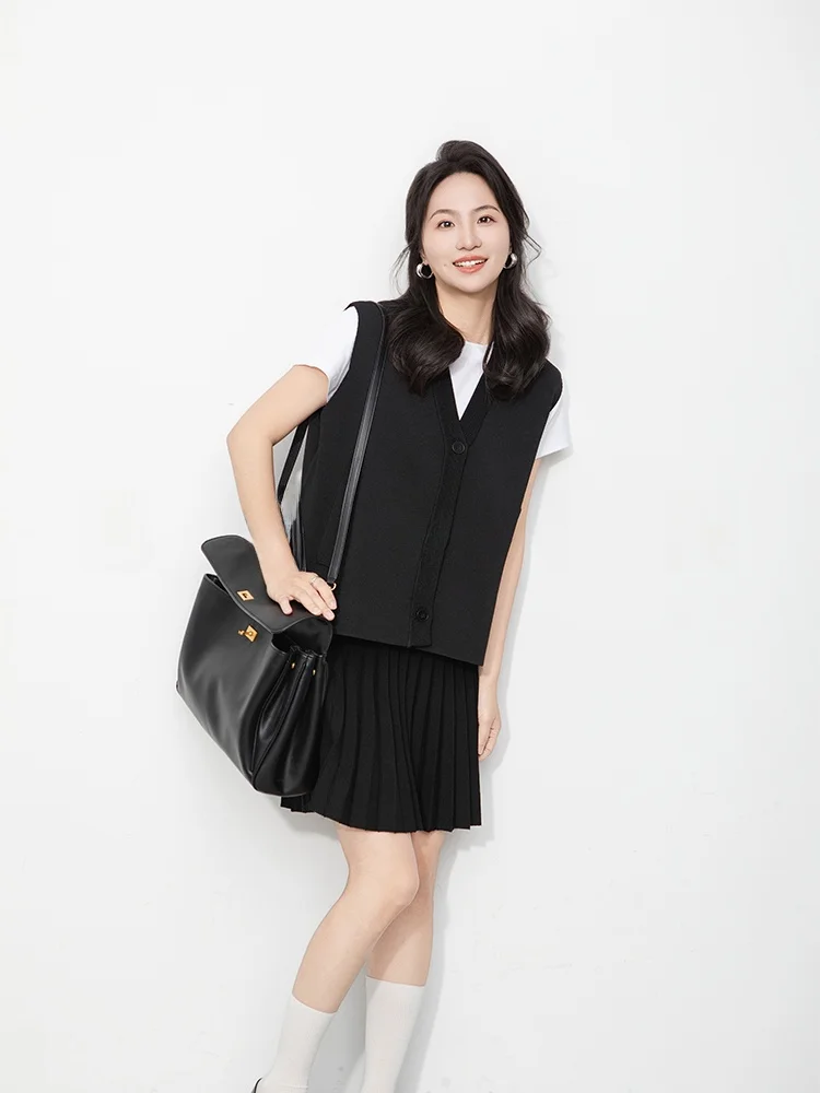 

Belin Simple V-ne Knitted Vest Spring New Sle Women's Slim Fit Cardigan f Skirt Commute Sle Regular Thin Medium