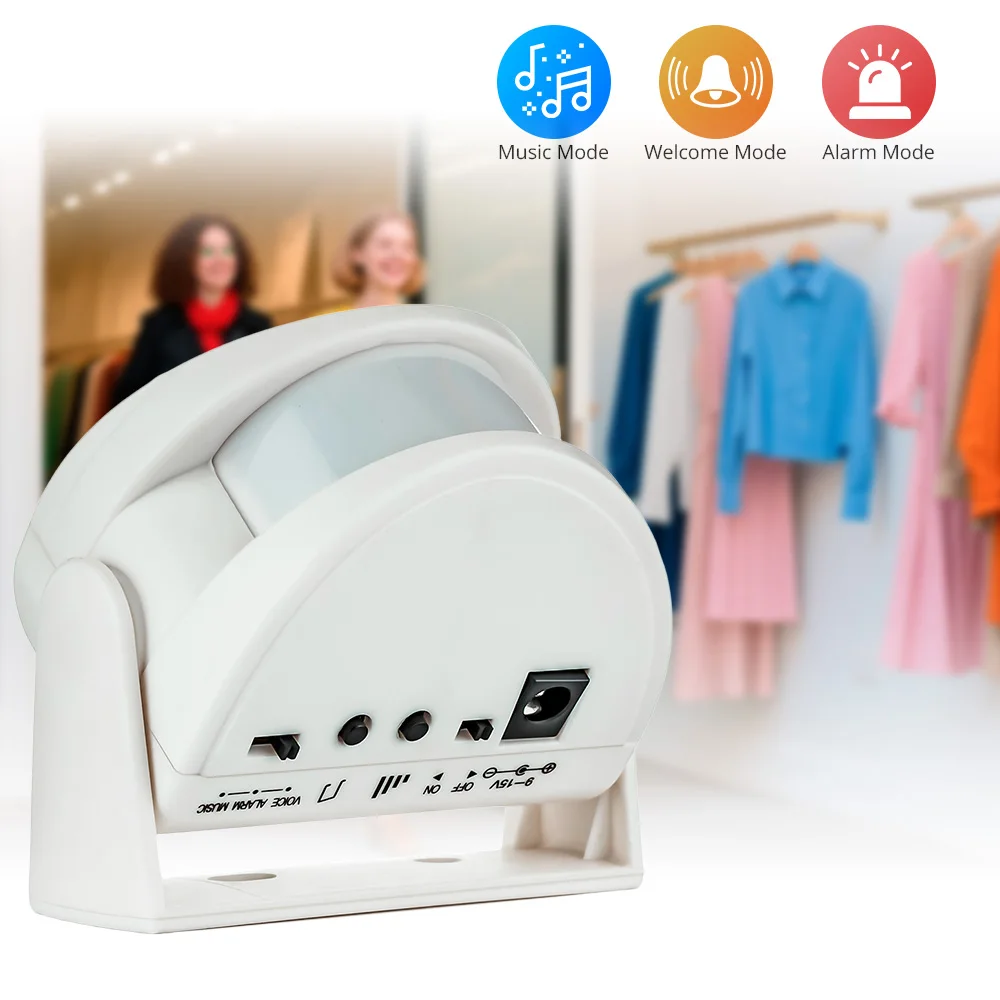 Timbre de bienvenida inalámbrico con Sensor de movimiento PIR, timbre de tienda, alerta de visitante, 32 canciones, alarma antirrobo para seguridad de oficina/hogar