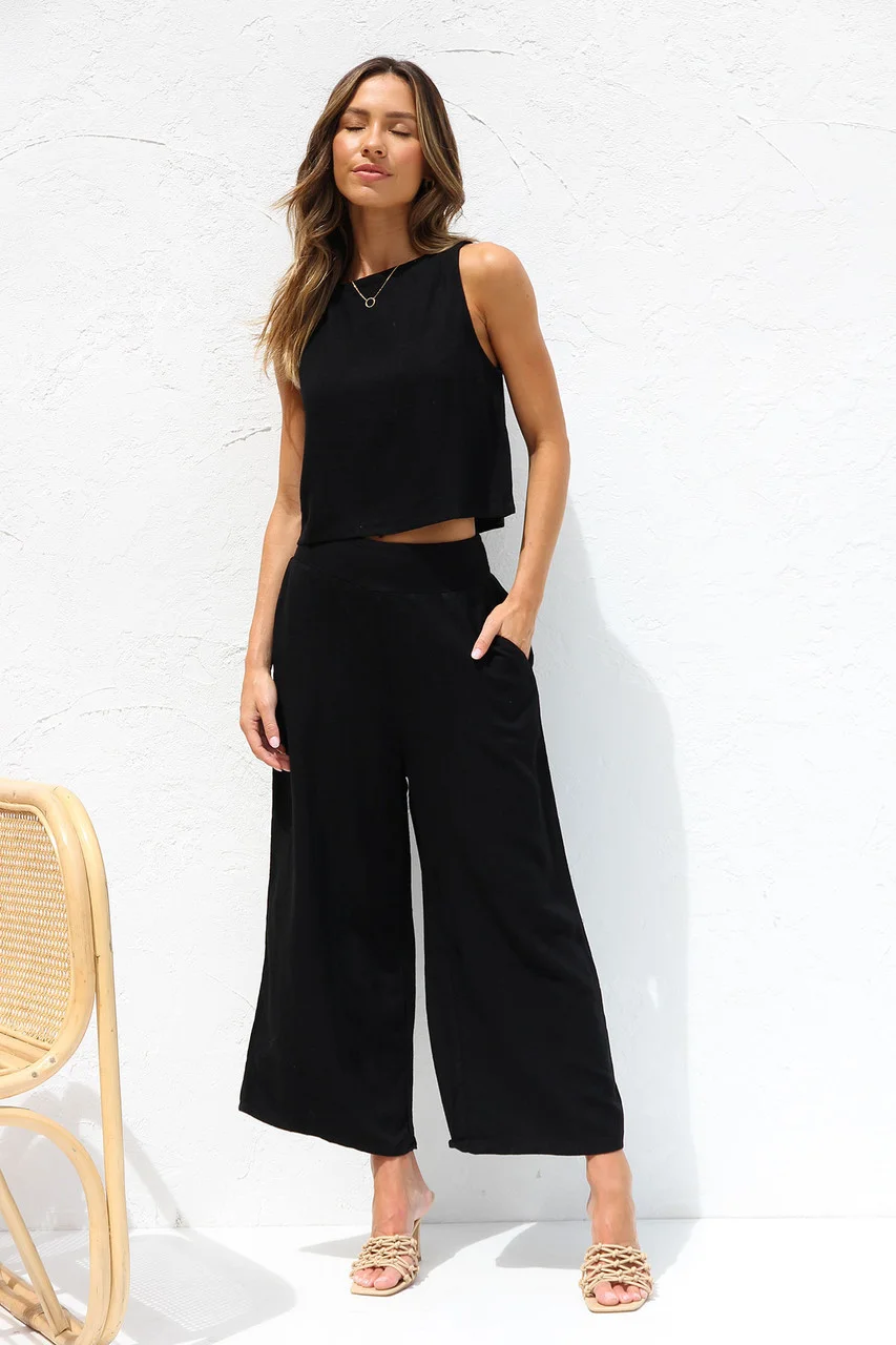 Women\'s Casual Suit Sleeveless Buttoned Vest + Nine-point Double Pocket Wide-leg Pants Two-piece Suit 2024 New Women\'s Clothing