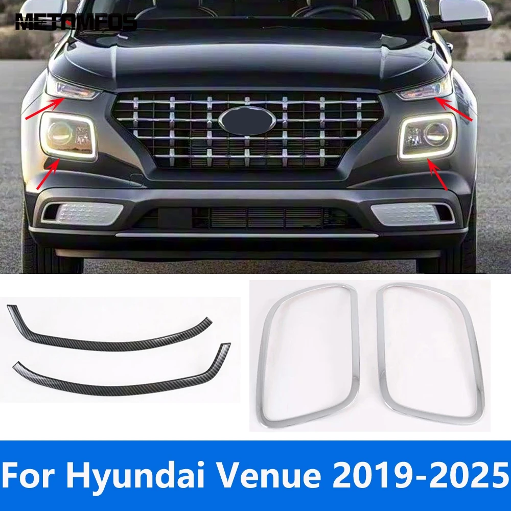 

For Hyundai Venue 2019-2023 2024 2025 Carbon Fiber Head Light Lamp Eyelid Eyebrow Headlight Cover Trim Accessories Car Styling