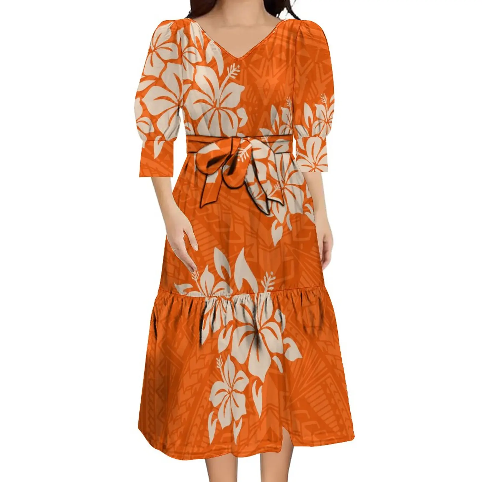 New Women'S Puffy Sleeve Dress Polynesian Traditional Dress Design Summer Women'S Dress Support Design