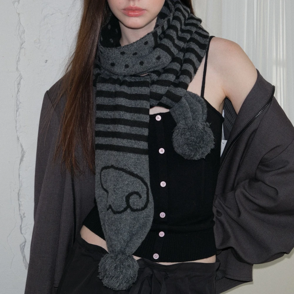 Winter Y2K Girls College Style Angel Wings Scarf Striped Polka Dot Japanese Retro Warm Scarf Versatile Sweater Coat Accessories