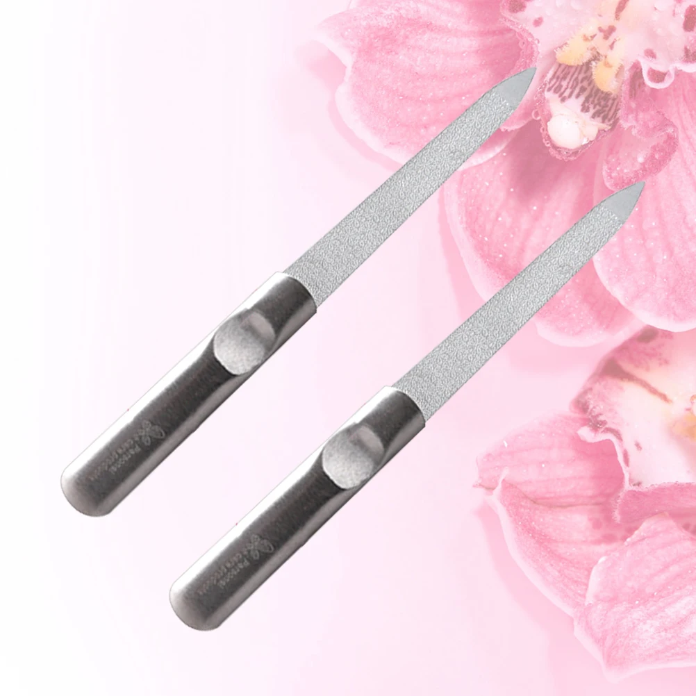

2pcs StainlessSteel Nail File Silver Home DoubleSided Polished Safe Manicure Groove Practical Easy Use Metal Tools