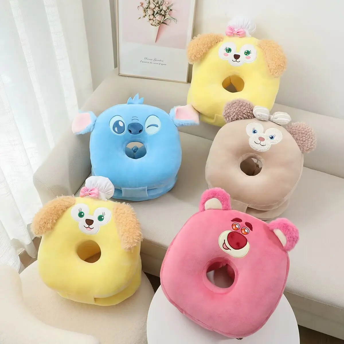 ﻿ Disney Cartoon Anime ShellieMay Cookieann Plush Pillow Cute Stitch Lotso Sleeping Nap Pillow U-Shaped Pillow Gifts For Girl