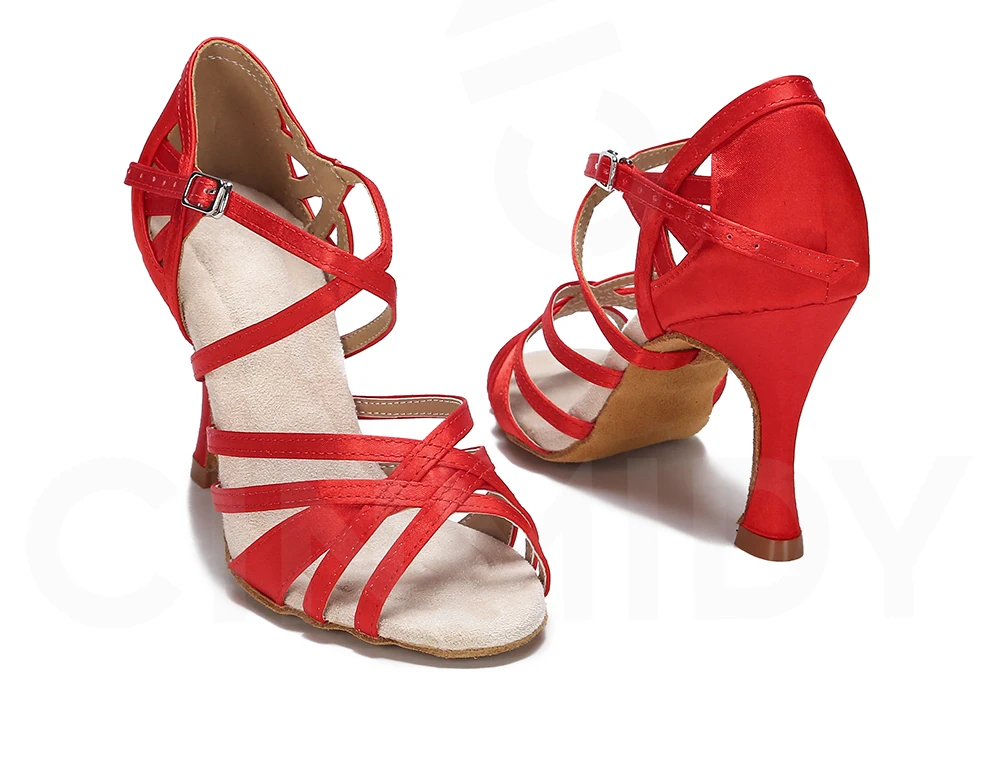 CINMIDY Seiden-Satin Tanzschuhe Ballroom High Heel Tanzschuhe für Mädchen und Frauen Latein Tanzschuhe Indoor Weiche Sohle Partyschuhe – Detail 14