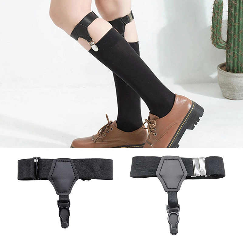 Men Women 1 Pcs Black Socks Suspenders Holder With Single Hard Metal Non-Slip Clips Elastic Adjustable Stockings Garters Belt