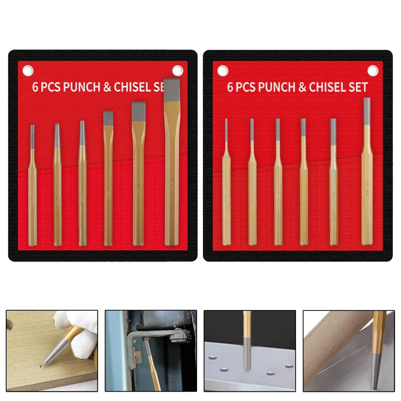 

6Pcs Cold Chisel Set Hole Positioning Punch Tool Manual Handheld Masonry Chisel Punching Punch and Chisel Set for Carpenters