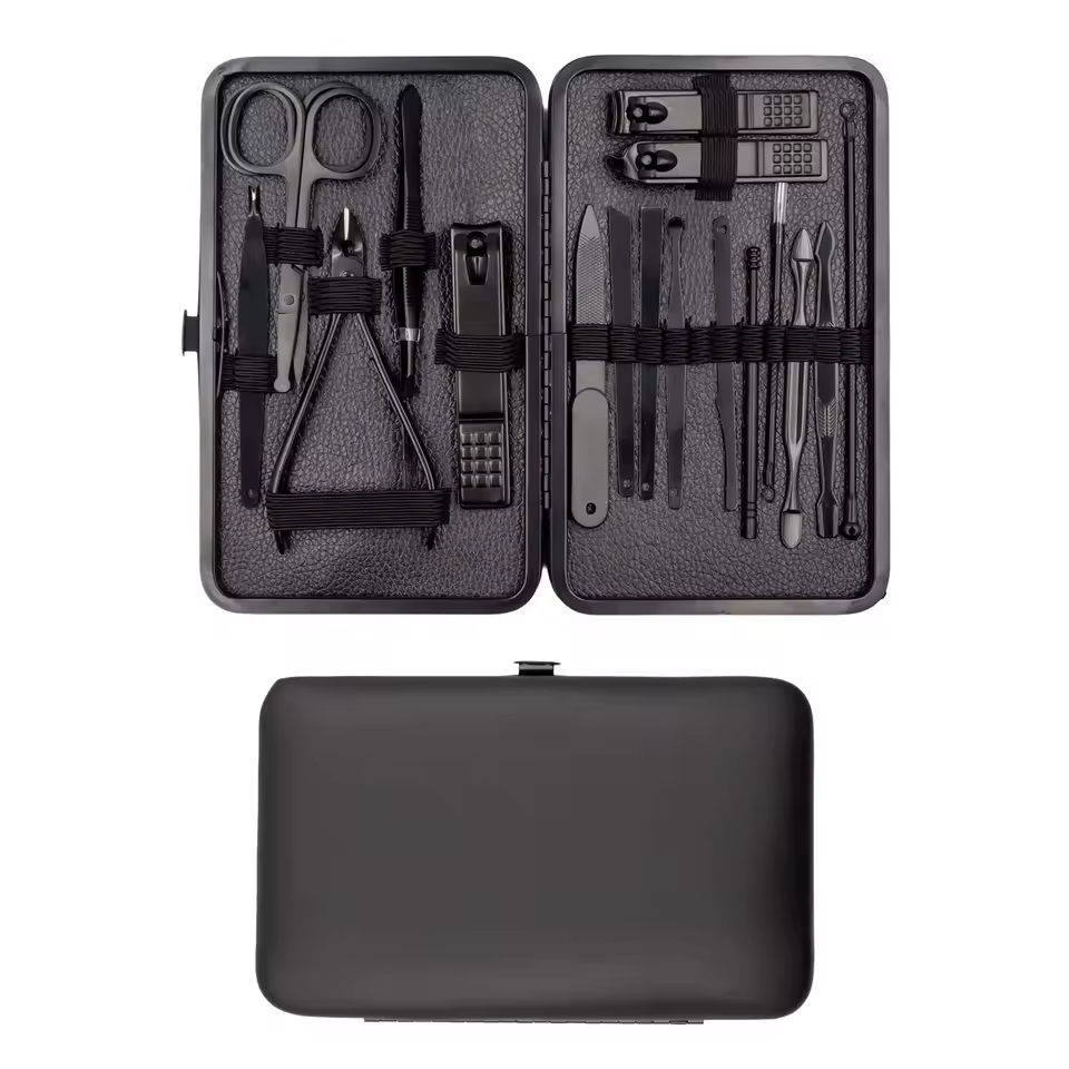 18-Piece Black Manicure & Pedicure Set with Case