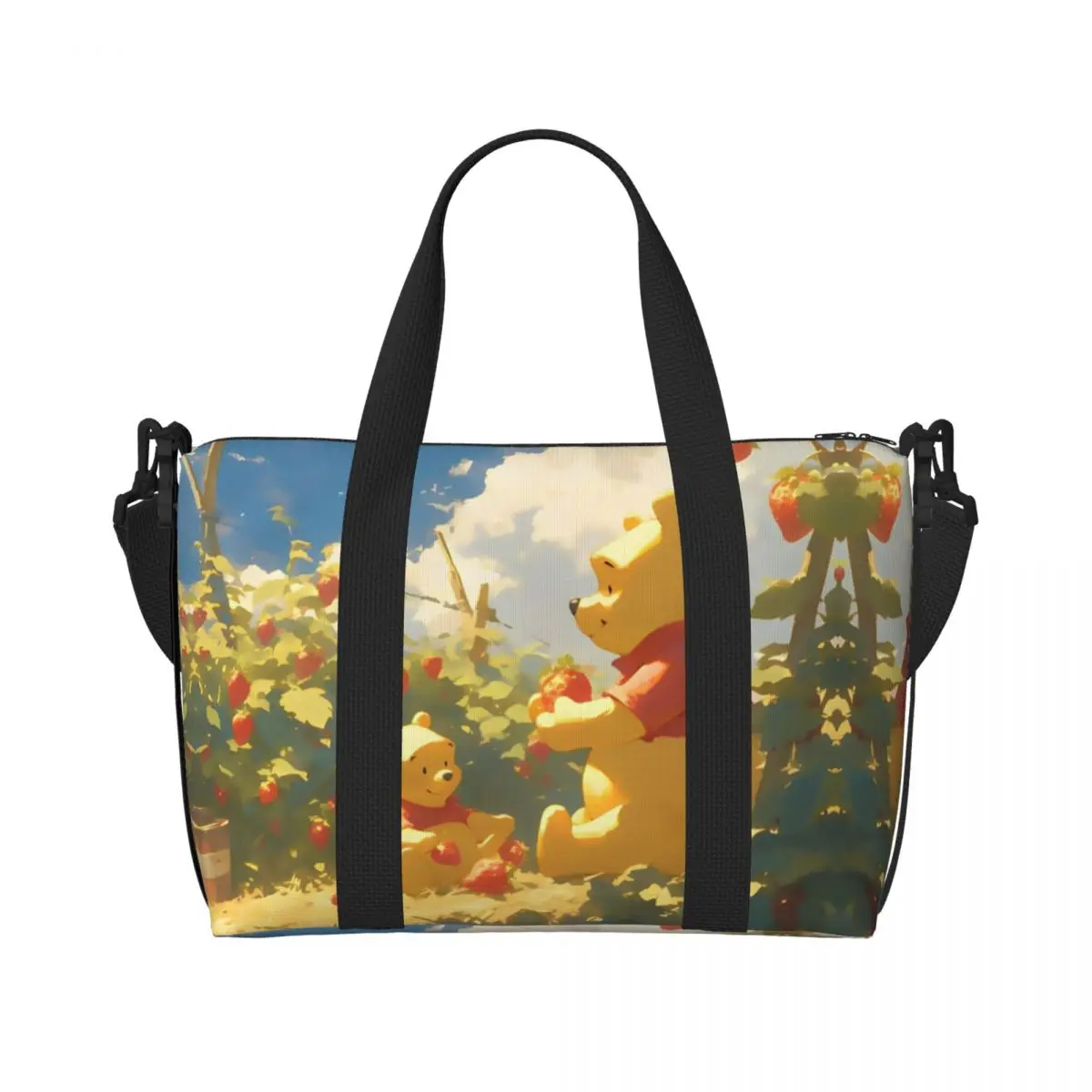 

Custom Winnie Pooh Animal Beach Tote Bag Women Extra Large Gym Carry On Adorable Yellow Bear Travel Shopping Bags