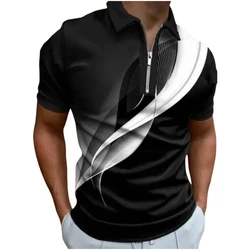 Men's T-Shirts Summer Zip Polo Shirt Stripe Graphic T Shirts Short Sleeve Laper Tops Casual Loose Golf T Shirt Harajuku Pullover