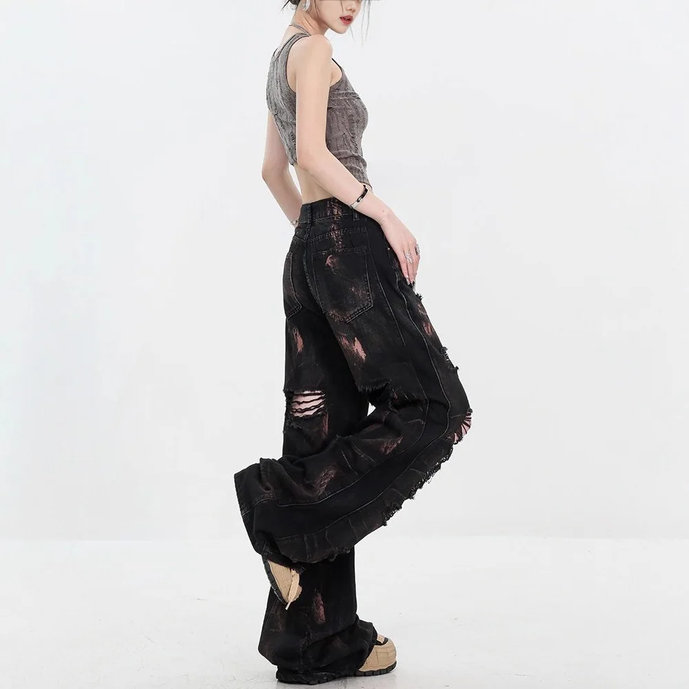 Jeans hip hop plus size: calças largas tie-dye da moda, rasgadas e fluidas