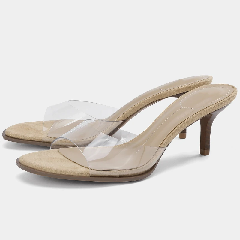 

Pvc Transparent Heeled Slippers Women Open Toe Summer Mules Shoes Fashion Brand High Heel Sandals Comfort Casual Beach Shoes