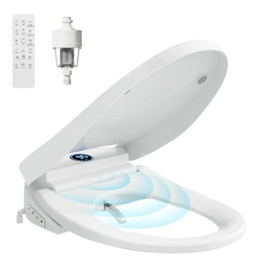 

Smart bidet toilet seat for home use, stainless steel filter, white, auto open/close lid with heated elongated seat, instant wa