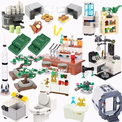 City Home Furniture MOC Building Blocks Kitchen Bedroom Bathroom Parts Sofa Set Coffee machine laboratory Model Assemble Bricks